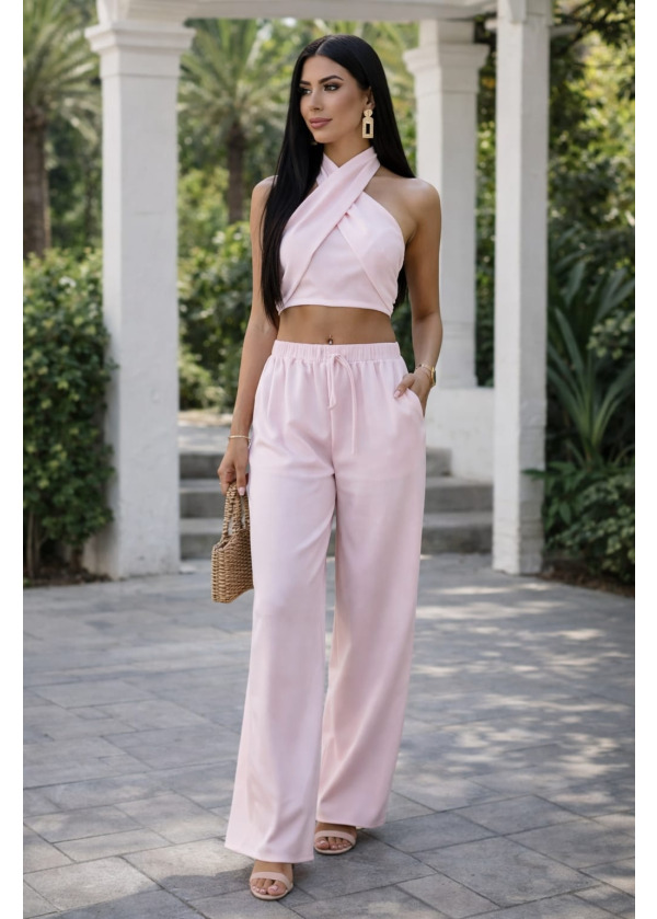 Haki Pembe Mavi Renkleri İle  Keten Takım