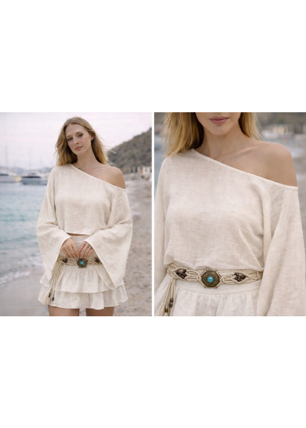 Taşlı Müslin Yarasa Kol Bluz