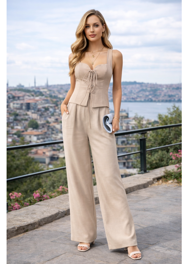 Yelek Takım Krem